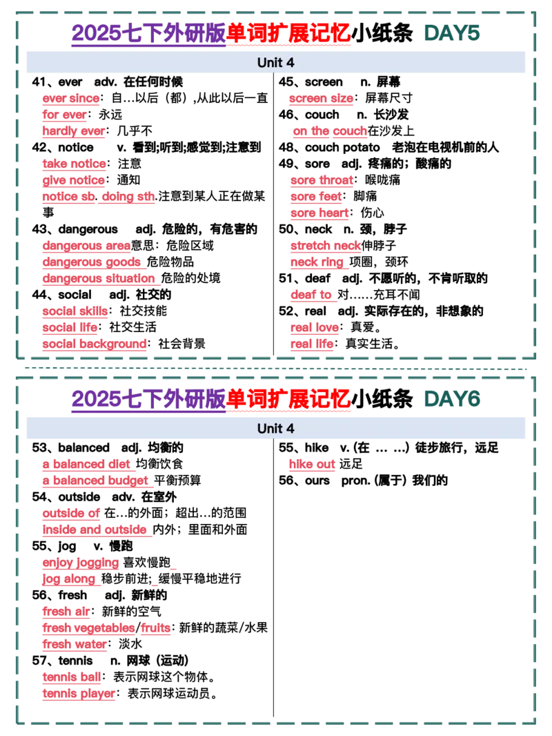 2025春-外研版七下单词拓展记忆小纸条合并版44页_七下外研版2026英语_2026春版本一_新外研英语7下_2025春外研七下：自学包_2025春外研七下：小纸条（4套）