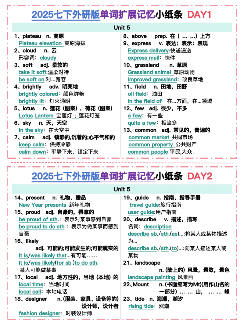 2025春-外研版七下单词拓展记忆小纸条合并版44页_七下外研版2026英语_2026春版本一_新外研英语7下_2025春外研七下：自学包_2025春外研七下：小纸条（4套）
