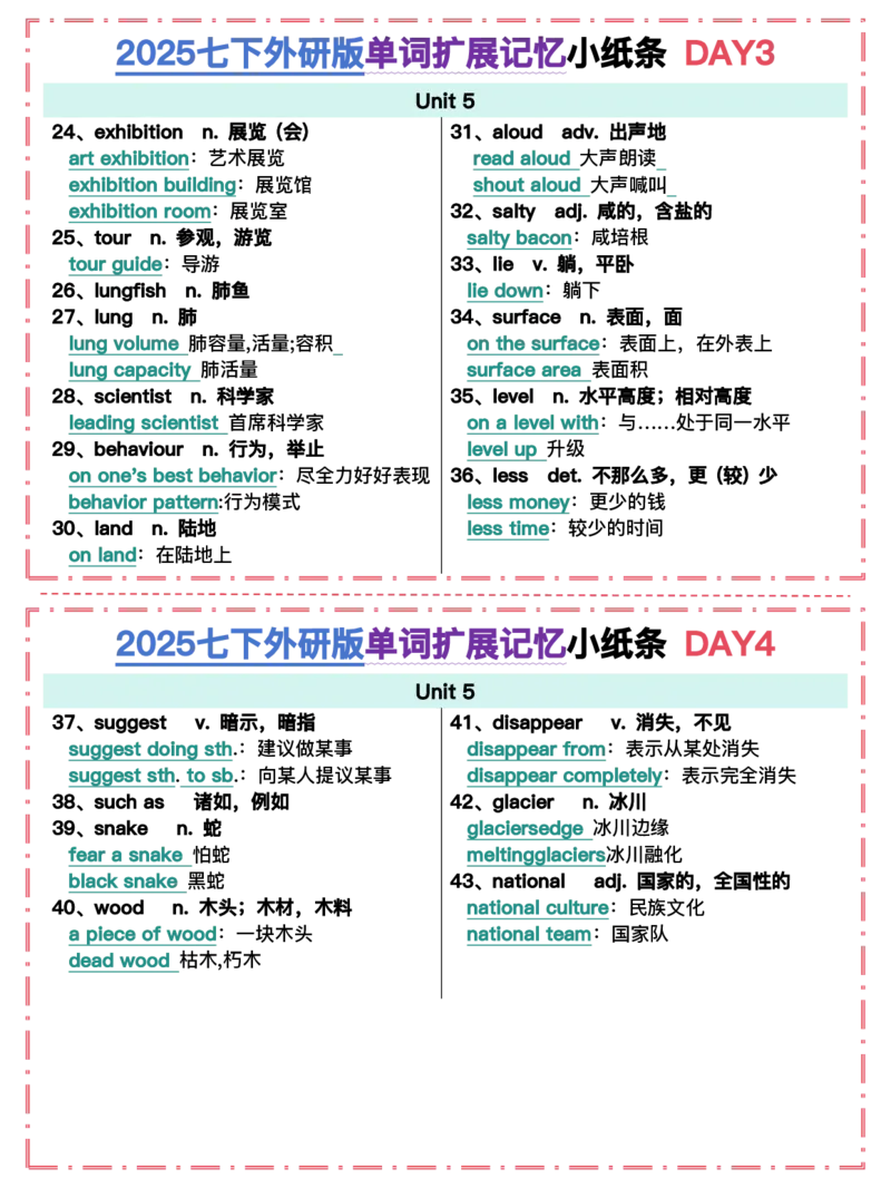 2025春-外研版七下单词拓展记忆小纸条合并版44页_七下外研版2026英语_2026春版本一_新外研英语7下_2025春外研七下：自学包_2025春外研七下：小纸条（4套）