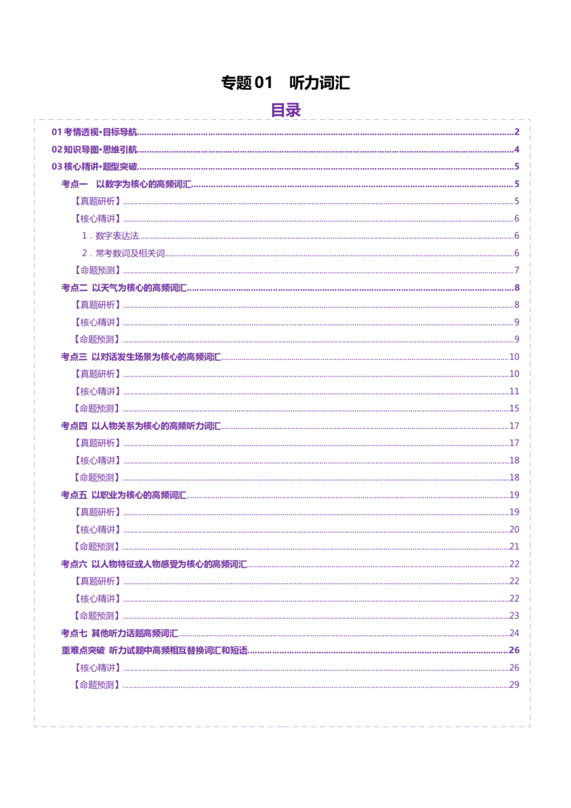 词汇知识专题01听力词汇（讲义）（解析版）_3.2025英语总复习_2025年新高考资料_二轮复习_2025年高考英语二轮复习课件ppt+讲义+练习_2.词汇