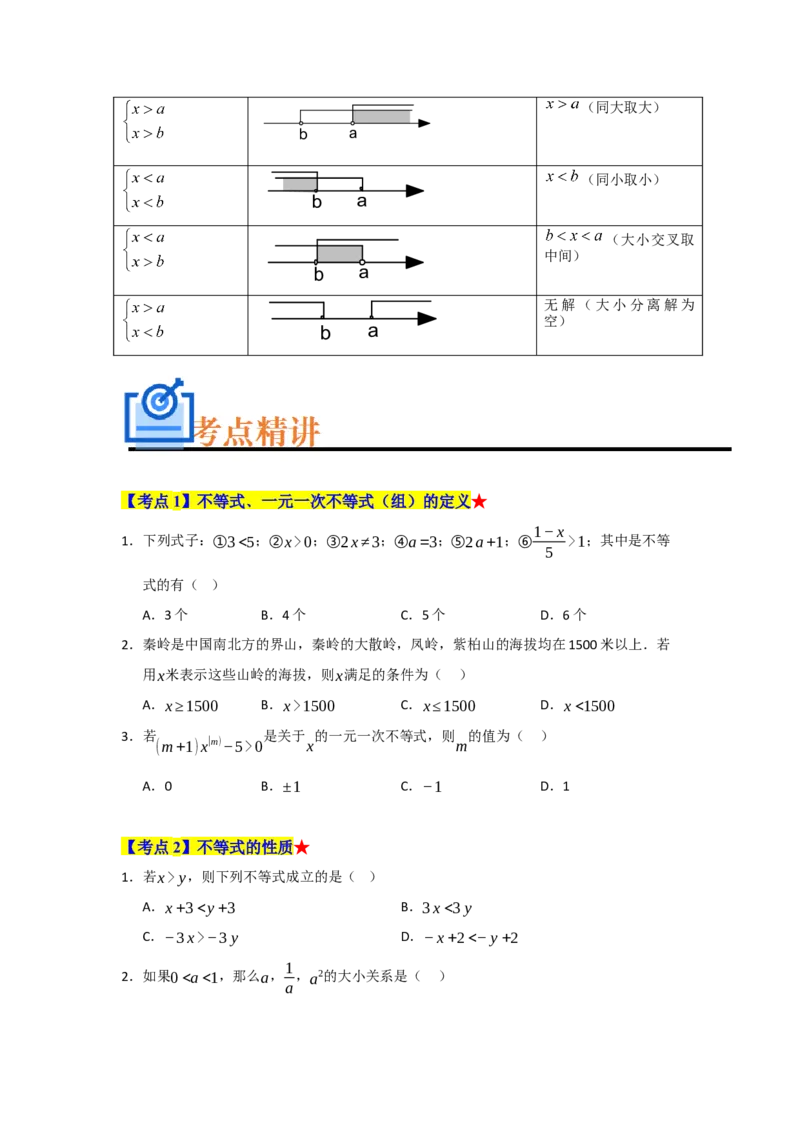 专题05一元一次不等式与一元一次不等式组（知识串讲+热考题型+真题训练）（学生版）_初中数学_七年级数学下册（人教版）_重难点题型高分突破-U207