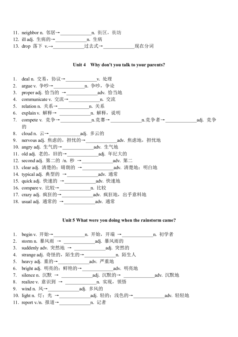 人教英语八年级下册单词词性转换默写版_新人教八下资料包_00、更新资料3月16日_单词专项