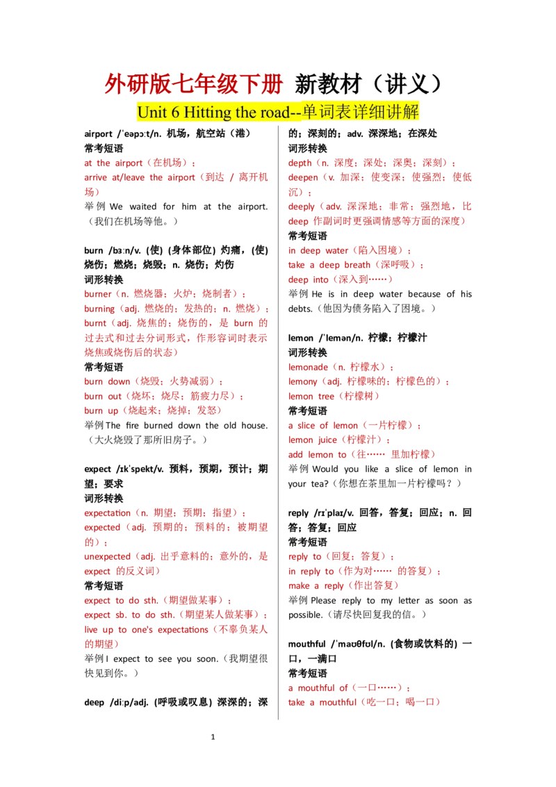 Unit6单词表逐词解析_七下外研版2026英语_2025春_13.单词表详解_Unit6Hittingtheroad--单词表逐词详细讲解