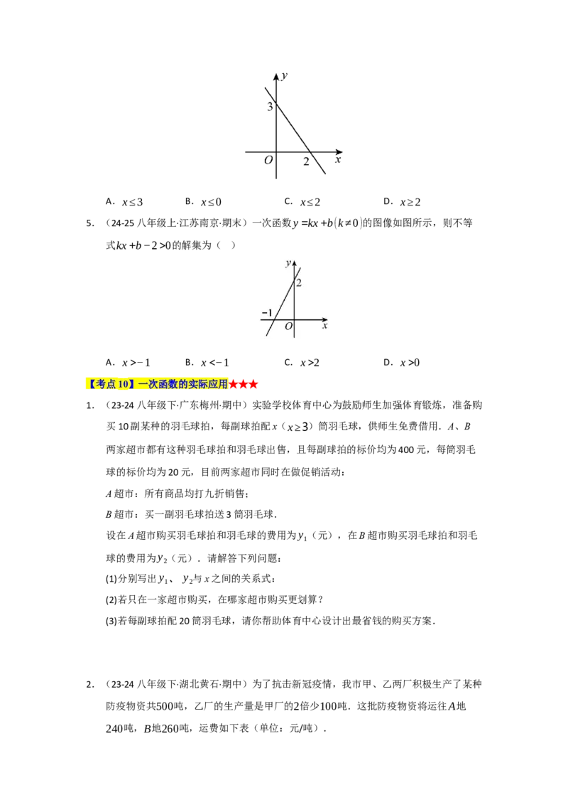 专题04一次函数（知识串讲+热考题型+真题训练）（学生版）_初中数学_八年级数学下册（人教版）_重难点题型高分突破-U207