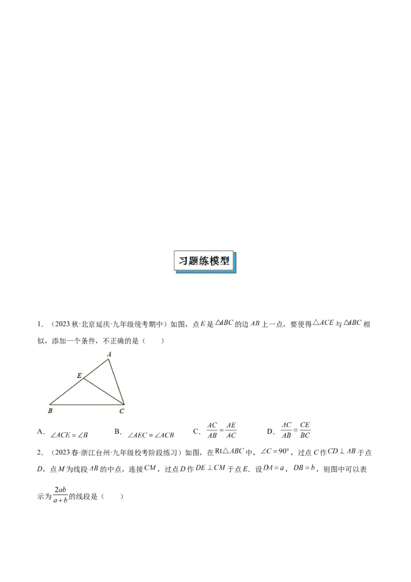 专题02相似三角形重要模型之母子型（共边共角模型）模型解读与提分精练（人教版）（学生版）_初中数学_九年级数学下册（人教版）_常见几何模型全归纳-V13_2025版
