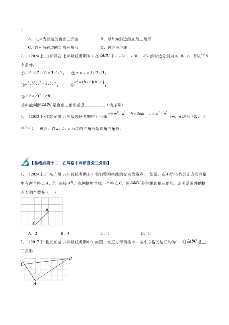 专题05勾股定理易错必刷题型专训（66题22个考点）-（人教版）（学生版）_初中数学_八年级数学下册（人教版）_重难点专题提升-V7_2024版
