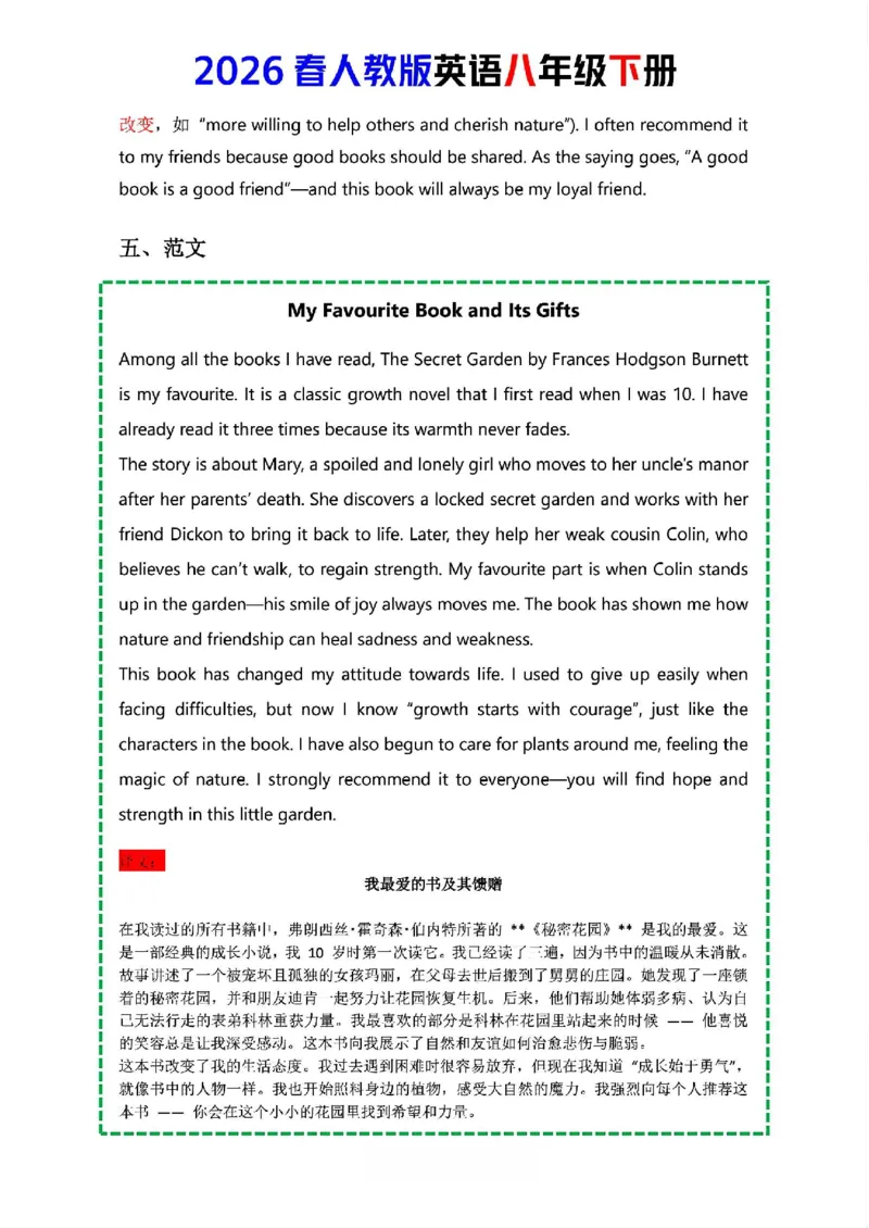 人教版八年级下册英语第七单元作文写作点拨与范文指导_新人教八下资料包_09写作点拨与范文（全）