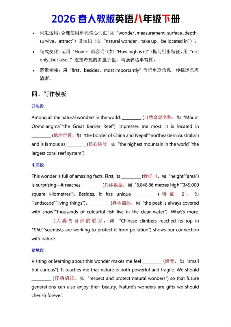人教版八年级下册英语第四单元作文写作点拨与范文指导_新人教八下资料包_00、更新资料3月16日_专项练习(2)_新课标资料（看这里面）