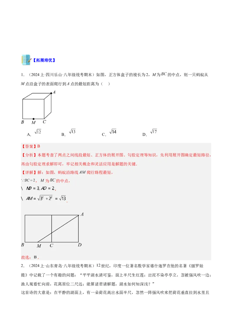 专题03勾股定理的应用重难点题型专训（11大题型+15道拓展培优）（教师版）_初中数学_八年级数学下册（人教版）_重难点专题提升-V7_2024版