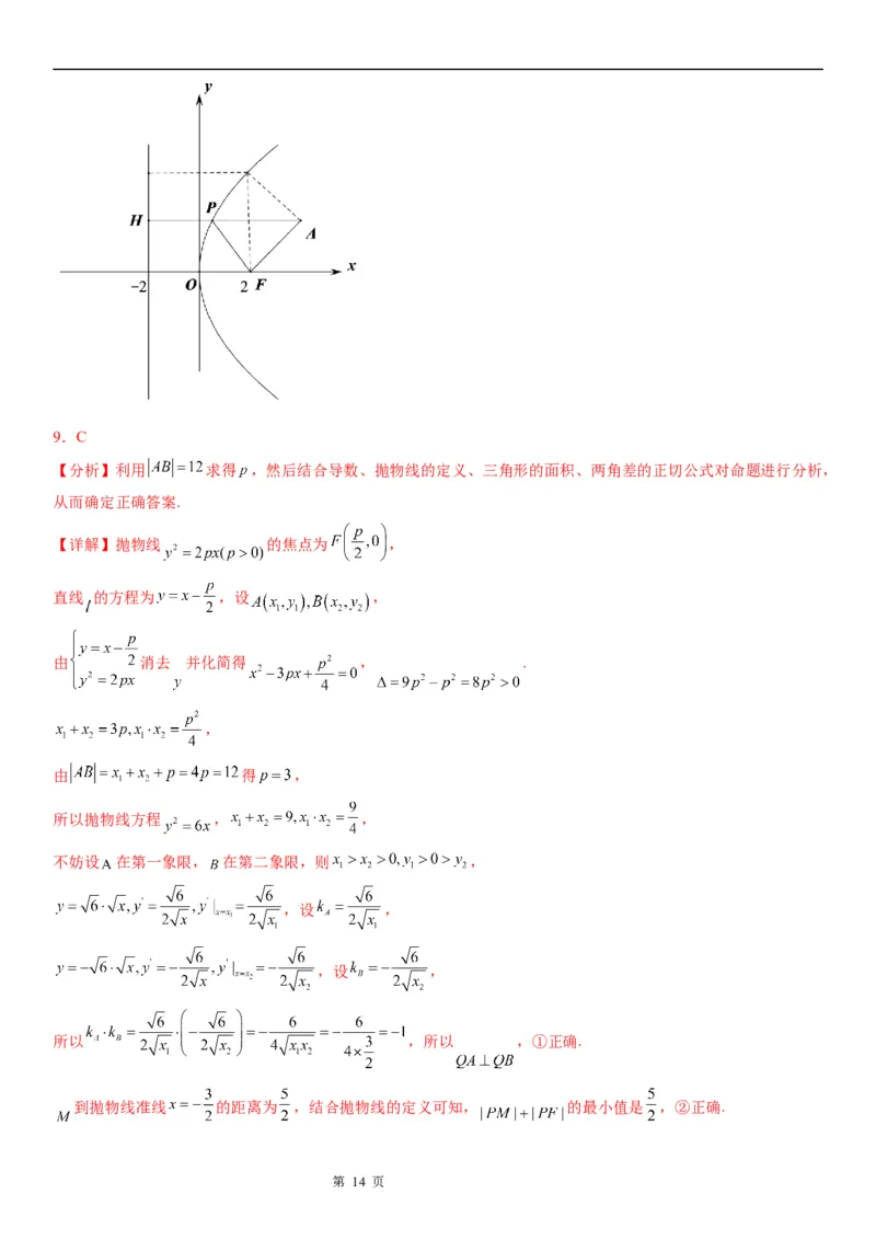微专题抛物线上的点到定点和焦点距离的和、差最值学案&mdash;&mdash;2023届高考数学一轮《考点&middot;题型&middot;技巧》精讲与精练_2.2025数学总复习_赠品通用版（老高考）复习资料_一轮复习