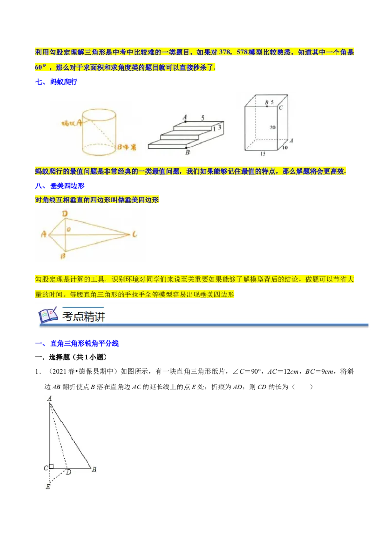 专题03勾股定理八大模型（知识串讲+热考题型）-八年级数学下学期（人教版）（教师版）_初中数学_八年级数学下册（人教版）_期中+期末