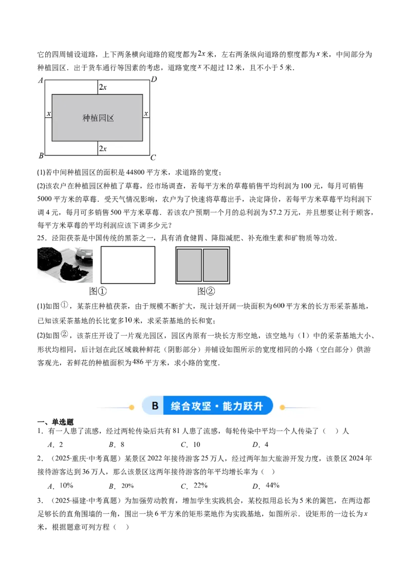 专题03实际问题与一元二次方程（专项训练）（学生版）_初中数学_九年级数学上册（人教版）_知识点汇总-U105_2026版
