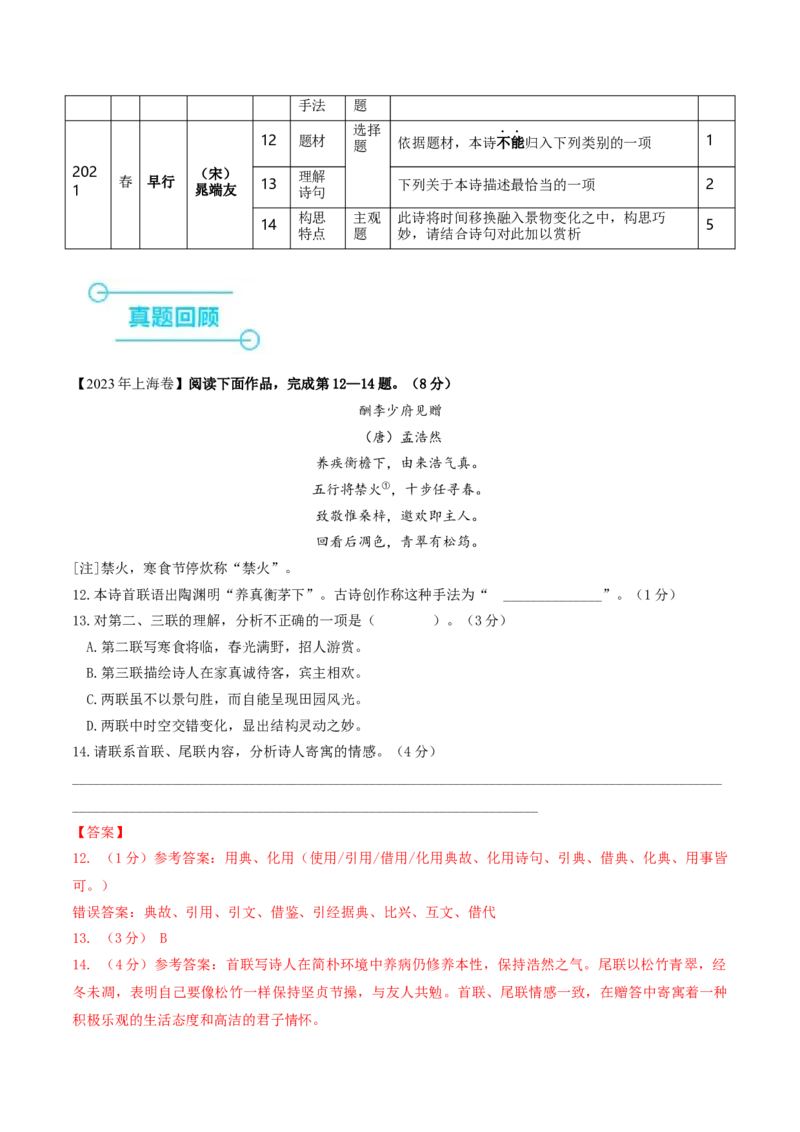 押上海卷第12-14题（古诗阅读）（解析版）-备战2024年高考语文临考题号押题（上海卷）(1)_1.2025语文总复习_2024年新高考资料_5.2024三轮冲刺