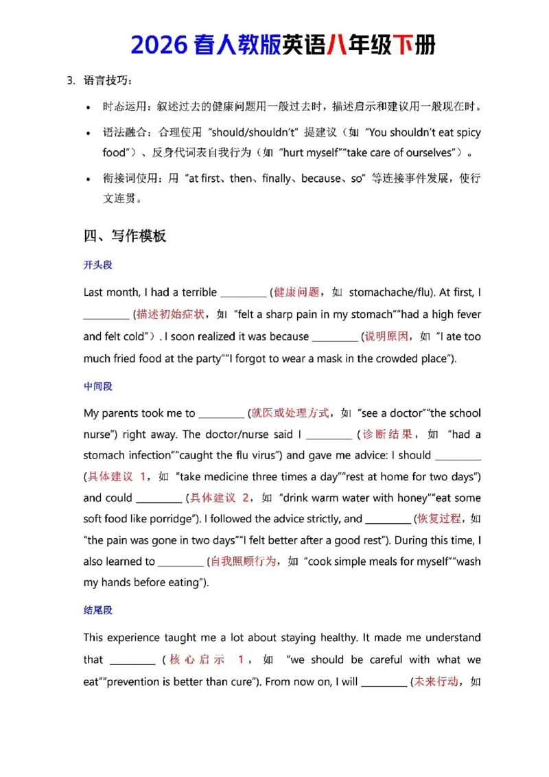 人教版八年级下册英语第二单元作文写作点拨与范文指导_新人教八下资料包_09写作点拨与范文（全）