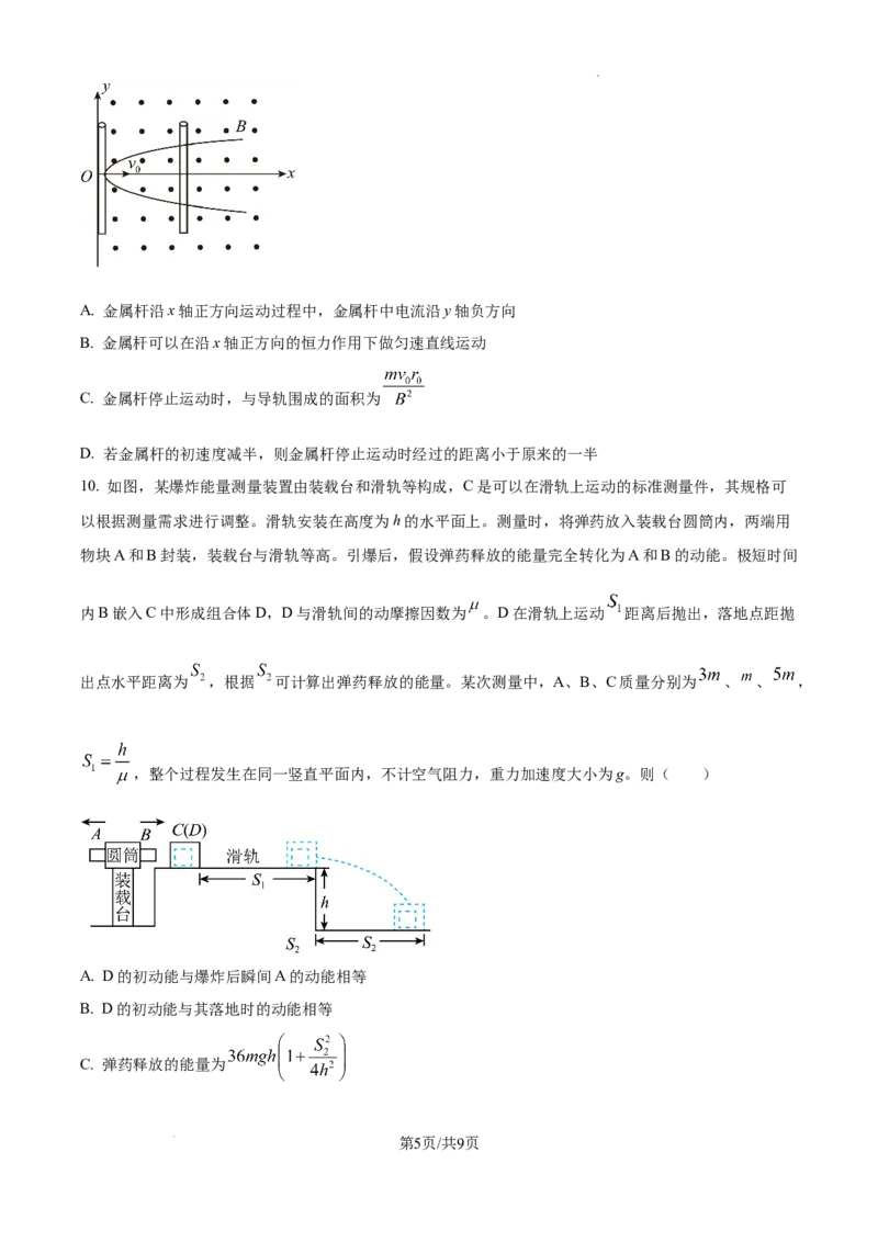 精品解析：2025年高考湖南卷物理真题（原卷版）_2025年全国各省市全科高考真题及答案_版本二（互相补充）_6、各省市全科真题及答案（按省份分类）_10、湖南卷（全科，持续更新）_物理