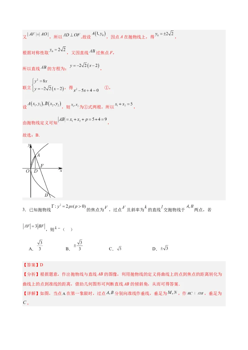 微考点6-5利用二级结论秒杀抛物线中的选填题（解析版）_2.2025数学总复习_2024年新高考资料_2.2024二轮复习_高频考点解密2024年高考数学二轮复习高频考点追踪与预测（新高考专用）