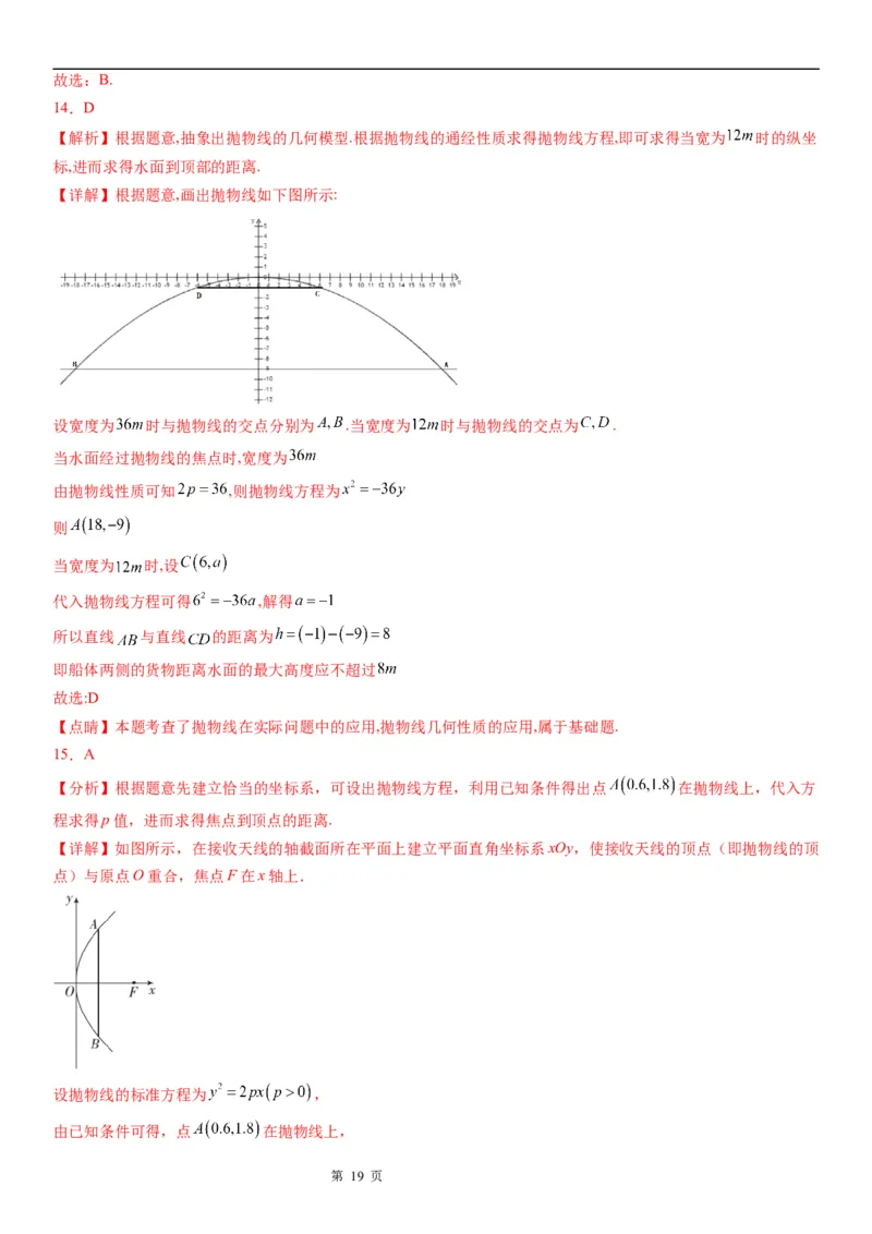 微专题求实际问题中的抛物线方程学案&mdash;&mdash;2023届高考数学一轮《考点&middot;题型&middot;技巧》精讲与精练_2.2025数学总复习_赠品通用版（老高考）复习资料_一轮复习