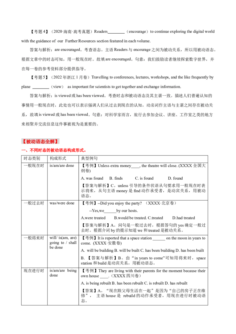 高考英语语法词汇专项突破：07被动语态全解读+巩固训练_3.2025英语总复习_2024年新高考资料_3.2024专项复习_2024年高考英语语法词汇专项突破3139734