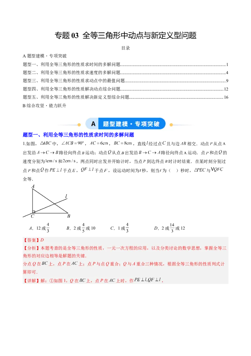 专题03全等三角形中动点与新定义型问题（专项训练）（解析版）_初中数学_八年级数学上册（人教版）_知识点汇总-U105_2026版