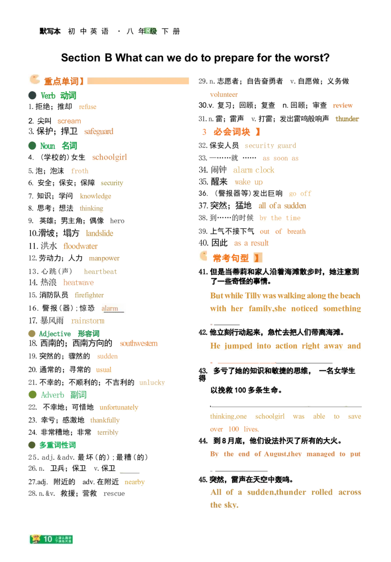 重点单词短语句型背诵本_新人教八下资料包_27重点单词短语句型背诵本（全册）