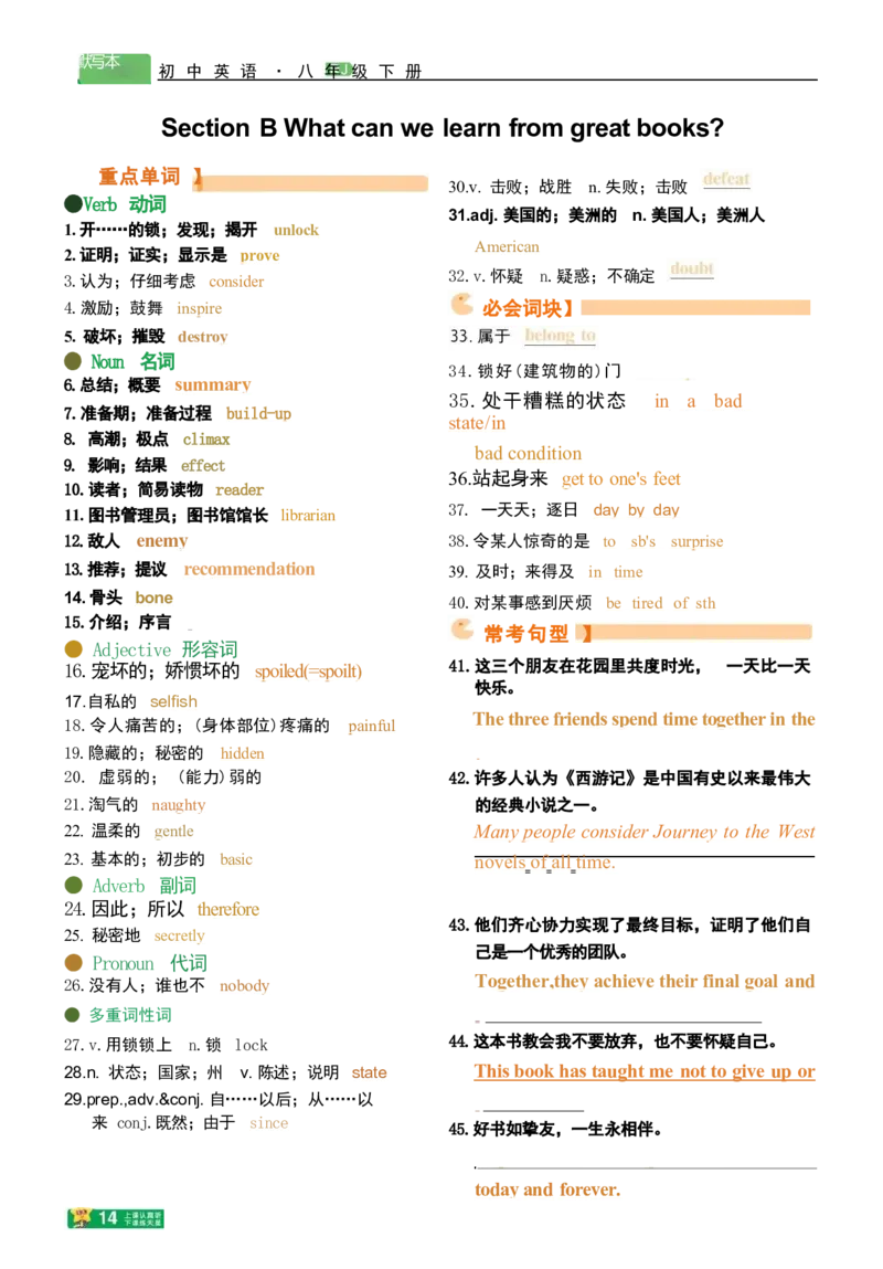 重点单词短语句型背诵本_新人教八下资料包_27重点单词短语句型背诵本（全册）