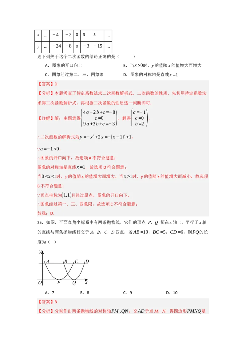 专题02二次函数重难点题型汇编（十大题型）（教师版）_初中数学_九年级数学上册（人教版）_重难点题型高分突破-U207