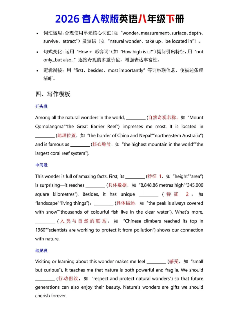 人教版八年级下册英语第四单元作文写作点拨与范文指导_新人教八下资料包_09写作点拨与范文（全）