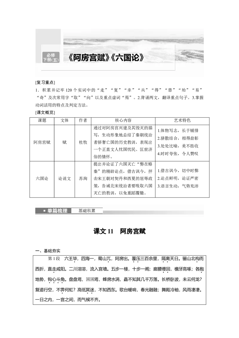 必修下册(五)　单篇梳理　基础积累　课文11　阿房宫赋_1.2025语文总复习_2024年新高考资料_1.2024一轮复习_2024年高考语文一轮复习讲义（部编新高考版）_教材文言文点线面_学生用书