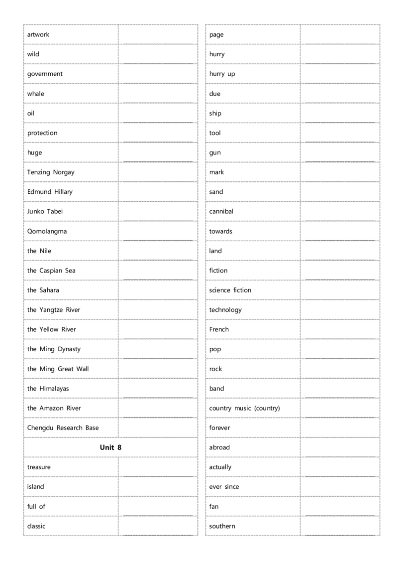八年级下册单词英汉互译默写-正序21页_新人教八下资料包_00、更新资料3月16日_单词专项