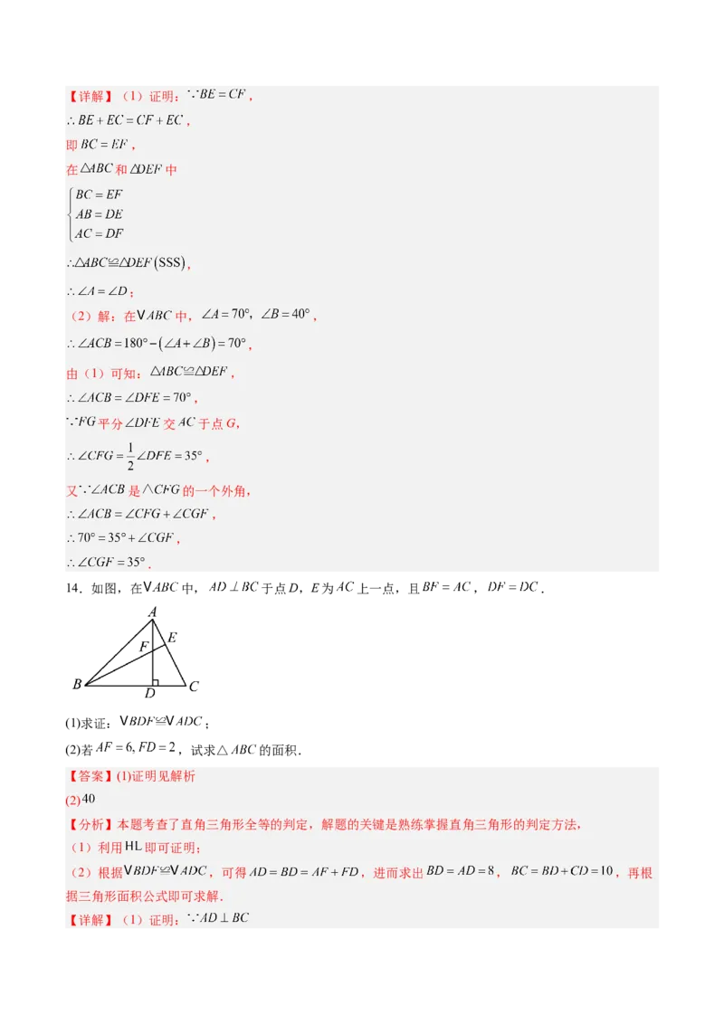 专题04三角形全等的基本判定方法（专项训练）（解析版）_初中数学_八年级数学上册（人教版）_专项训练