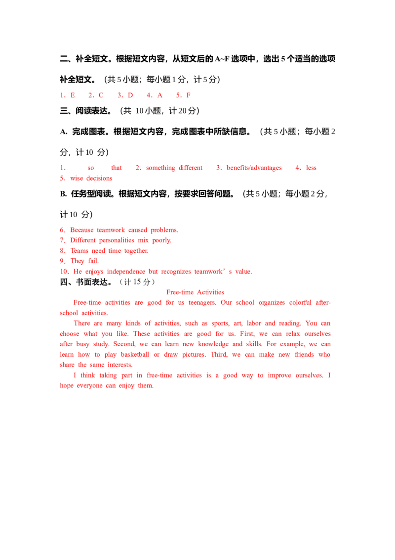 八年级英语下册Unit1单元自测&middot;成都市专用（参考答案）_新人教八下资料包_00、更新资料3月16日_单元测试(4)_新课标资料（看这里面）_Unit1TimetoRelax（单元自测&middot;成都专用）