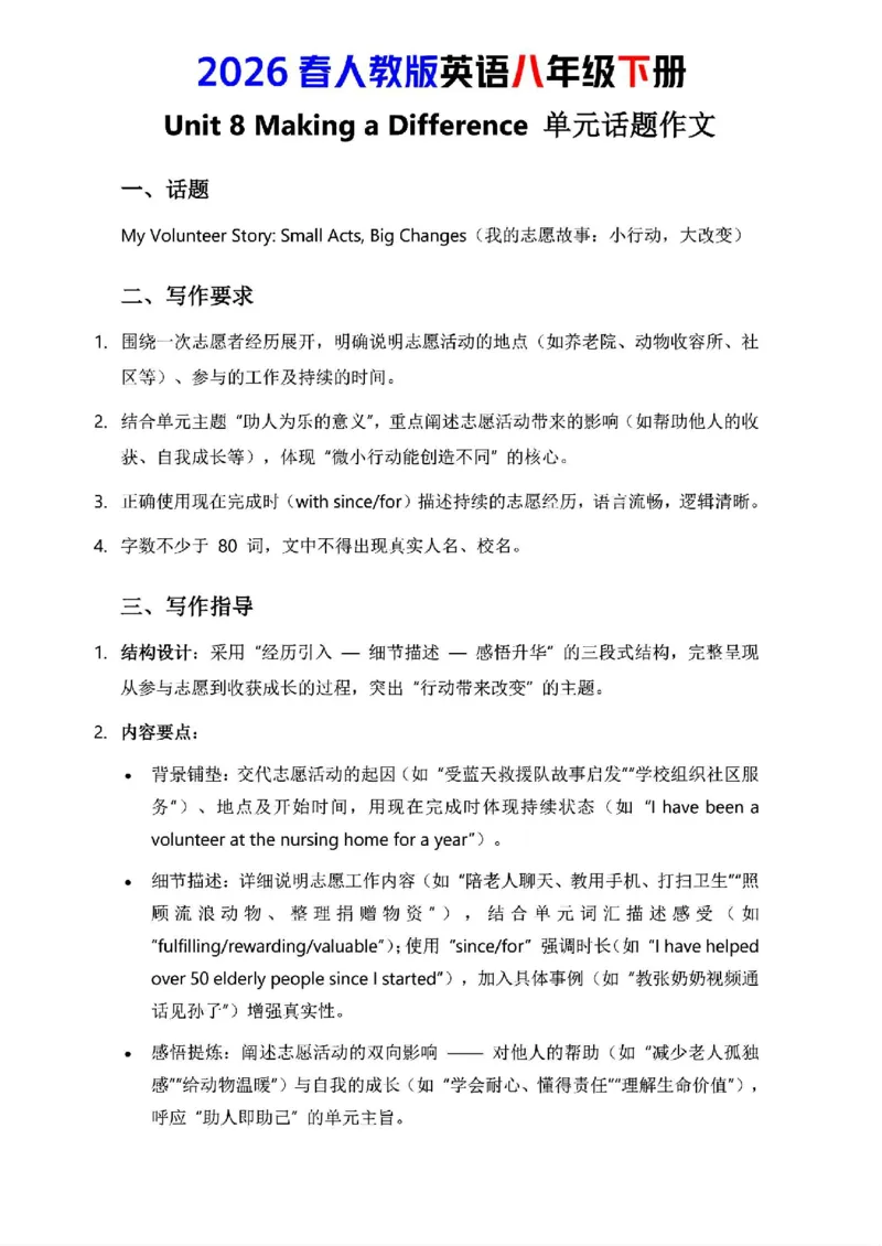 人教版八年级下册英语第八单元作文写作点拨与范文指导_新人教八下资料包_00、更新资料3月16日_专项练习(2)_新课标资料（看这里面）