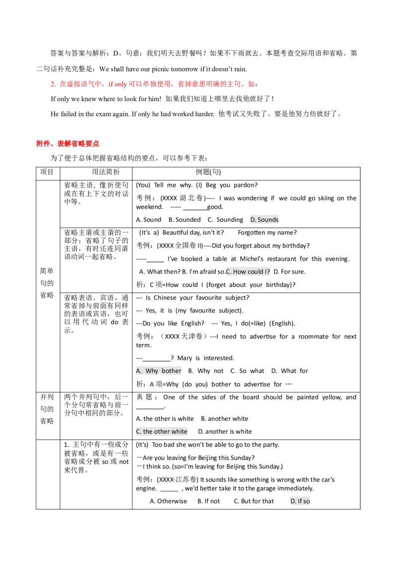 高考英语语法词汇专项突破：02省略在并列句、复合句、特定句型及其不定式结构中的十二条应用与考查_3.2025英语总复习_2024年新高考资料_3.2024专项复习_第十一组省略句