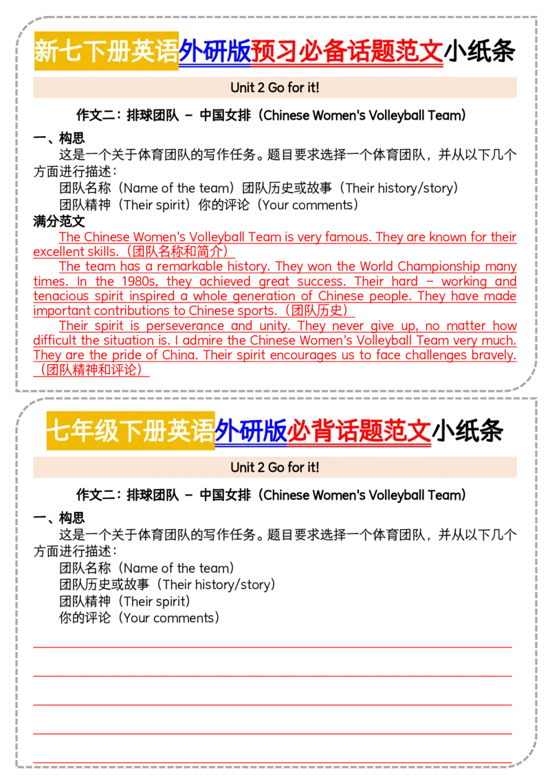 新七下册英语外研版预习必备话题范文小纸条20页_七下外研版2026英语_2026春版本一_新外研英语7下_2025春外研七下：自学包_2025春外研七下：小纸条（4套）