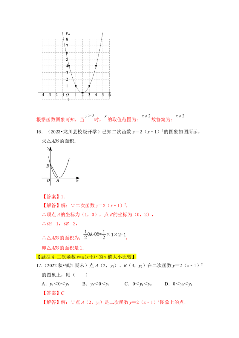 专题04二次函数y=a(x-h)&sup2;的图像和性质（五大类型）（题型专练）（教师版）_初中数学_九年级数学上册（人教版）_知识解读与题型专练-V14_2024版
