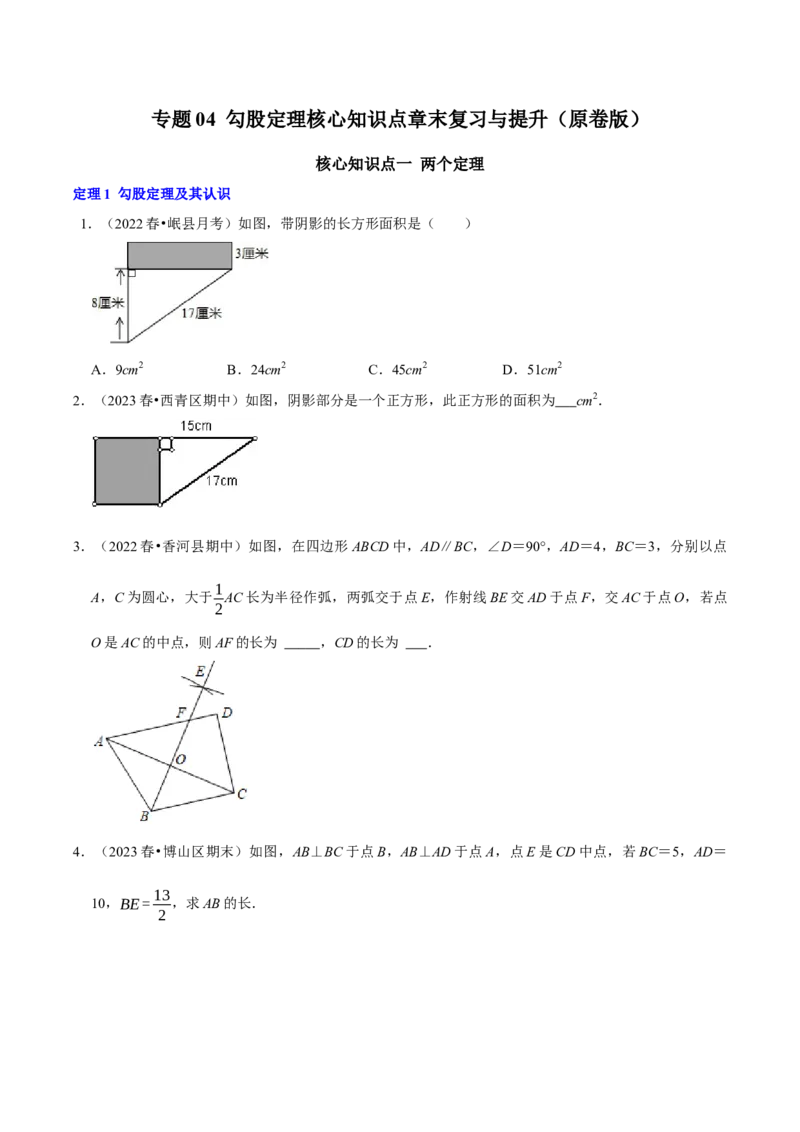 专题04勾股定理核心知识点章末复习与提升（学生版）_初中数学_八年级数学下册（人教版）_专题训练+提分专项训练-V6