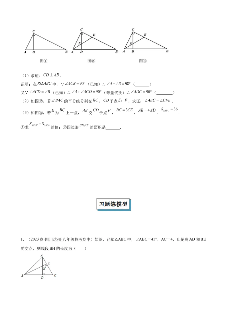 专题05三角形中的倒角模型之高分线模型、双（三）垂直模型解读与提分精练（人教版）（学生版）_初中数学_八年级数学上册（人教版）_常见几何模型全归纳-V13_2025版