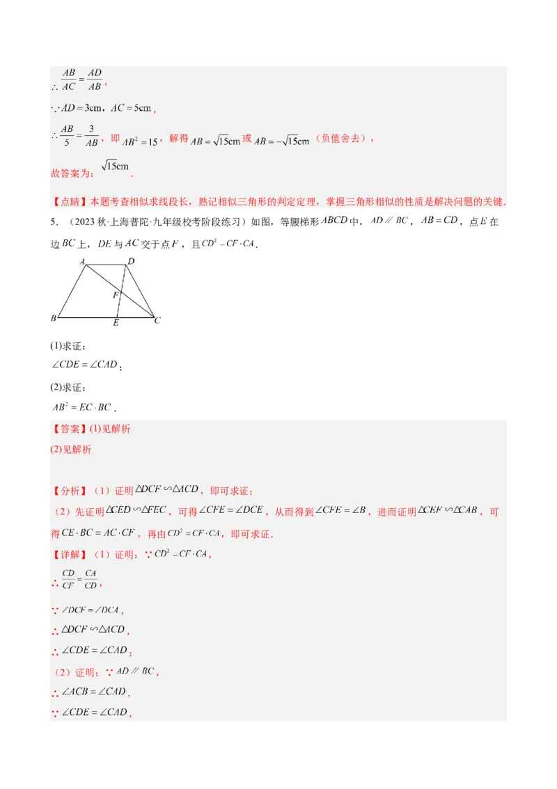 专题02相似三角形重要模型之母子型（共边共角模型）模型解读与提分精练（人教版）（教师版）_初中数学_九年级数学下册（人教版）_常见几何模型全归纳-V13_2025版