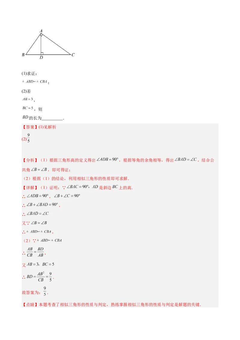 专题02相似三角形重要模型之母子型（共边共角模型）模型解读与提分精练（人教版）（教师版）_初中数学_九年级数学下册（人教版）_常见几何模型全归纳-V13_2025版