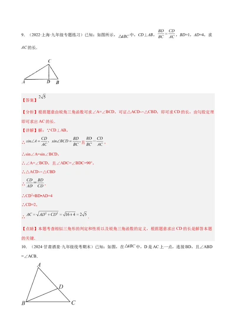 专题02相似三角形重要模型之母子型（共边共角模型）模型解读与提分精练（人教版）（教师版）_初中数学_九年级数学下册（人教版）_常见几何模型全归纳-V13_2025版