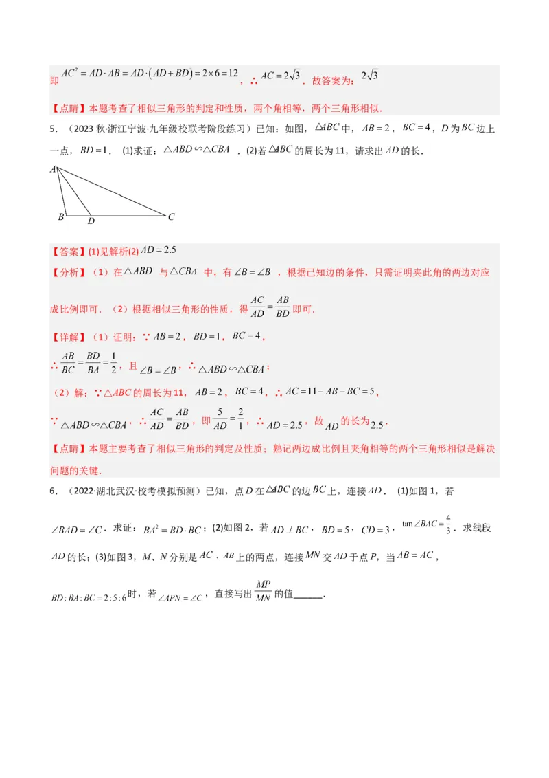 专题02相似三角形重要模型-母子型（共边共角模型）（教师版）_初中数学_九年级数学下册（人教版）_常见几何模型全归纳-V13_2024版