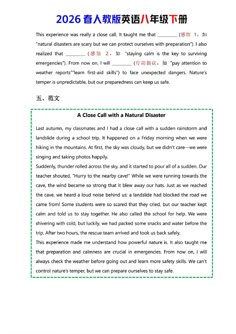 人教版八年级下册英语第五单元作文写作点拨与范文指导_新人教八下资料包_09写作点拨与范文（全）