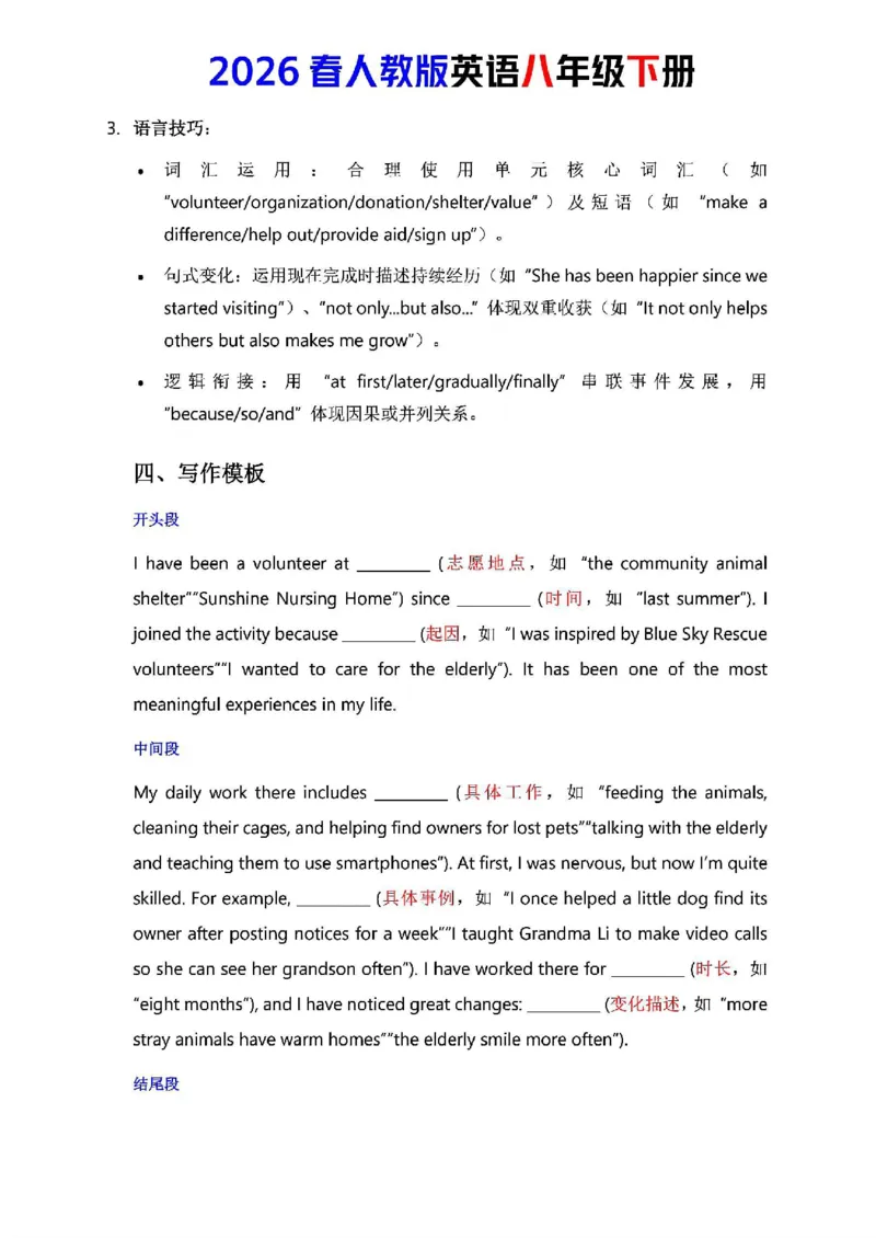 人教版八年级下册英语第八单元作文写作点拨与范文指导_新人教八下资料包_09写作点拨与范文（全）