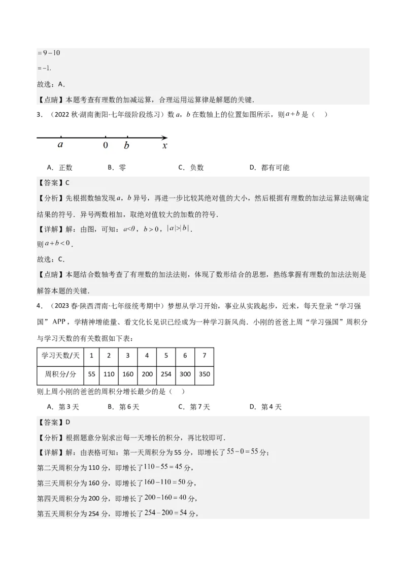 专题04有理数的加法（2个知识点6种题型2个易错点2种中考考法）（教师版）_初中数学_七年级数学上册（人教版）_常见题型通关讲解练-V3