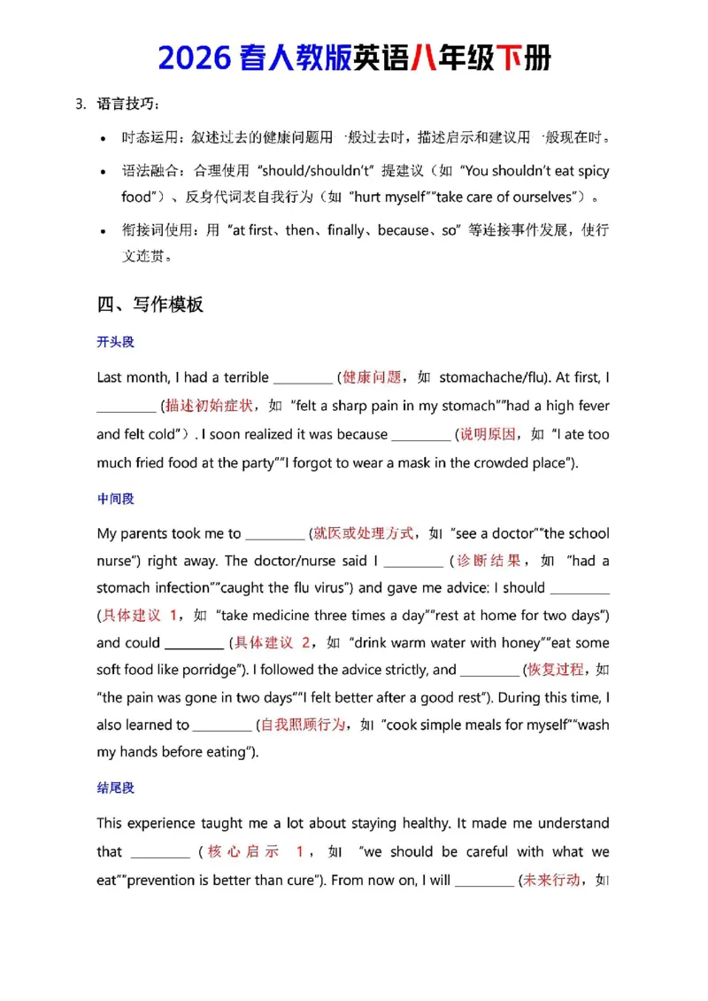 人教版八年级下册英语第二单元作文写作点拨与范文指导_新人教八下资料包_00、更新资料3月16日_专项练习(2)_新课标资料（看这里面）