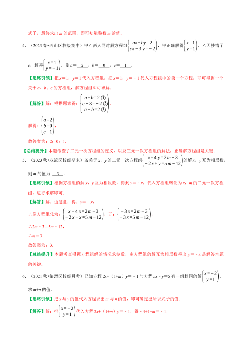专题05含参二元一次方程和含参二元一次方程组（教师版）_初中数学_七年级数学下册（人教版）_专题训练+提分专项训练-V6
