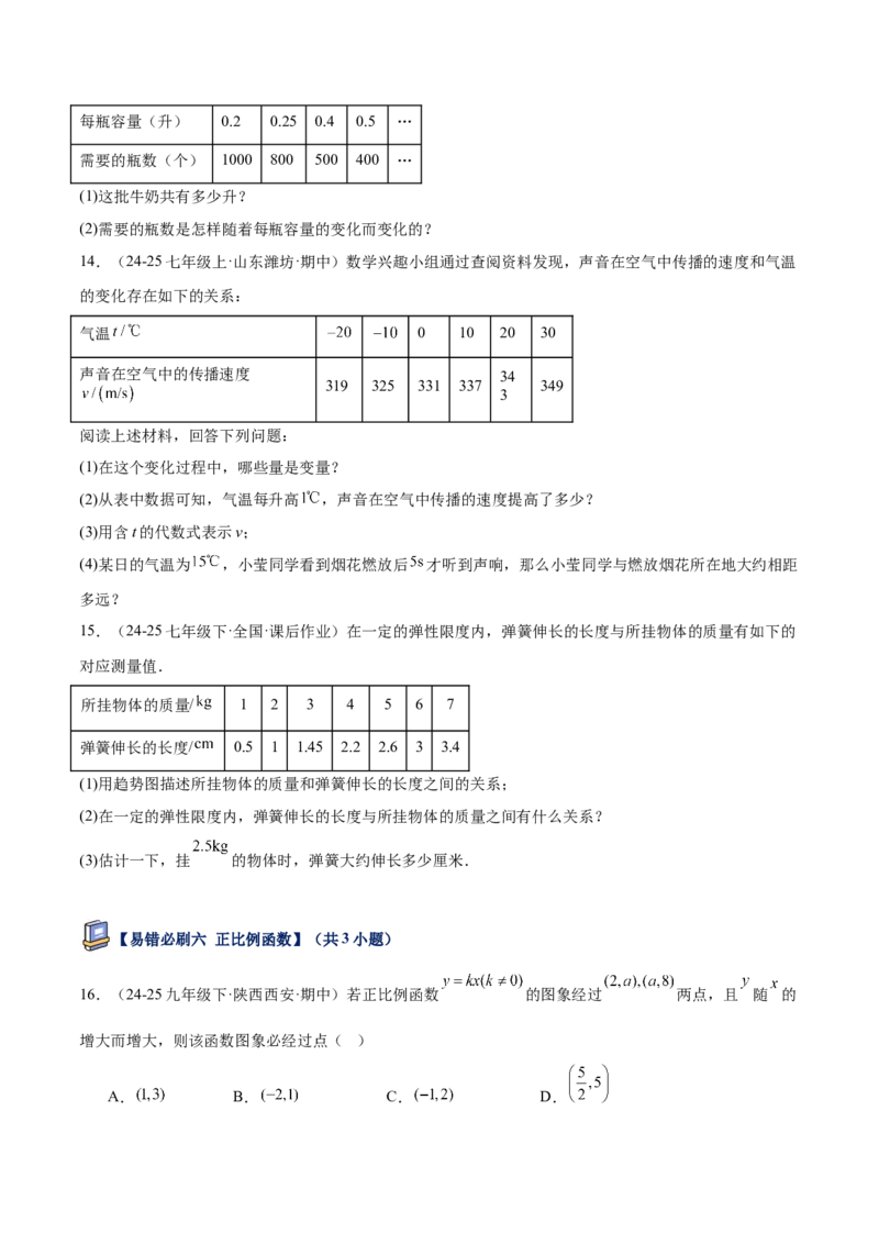 专题07一次函数易错必刷题型专训（72题24个考点）（学生版）_初中数学_八年级数学下册（人教版）_重难点专题提升-V7_2025版