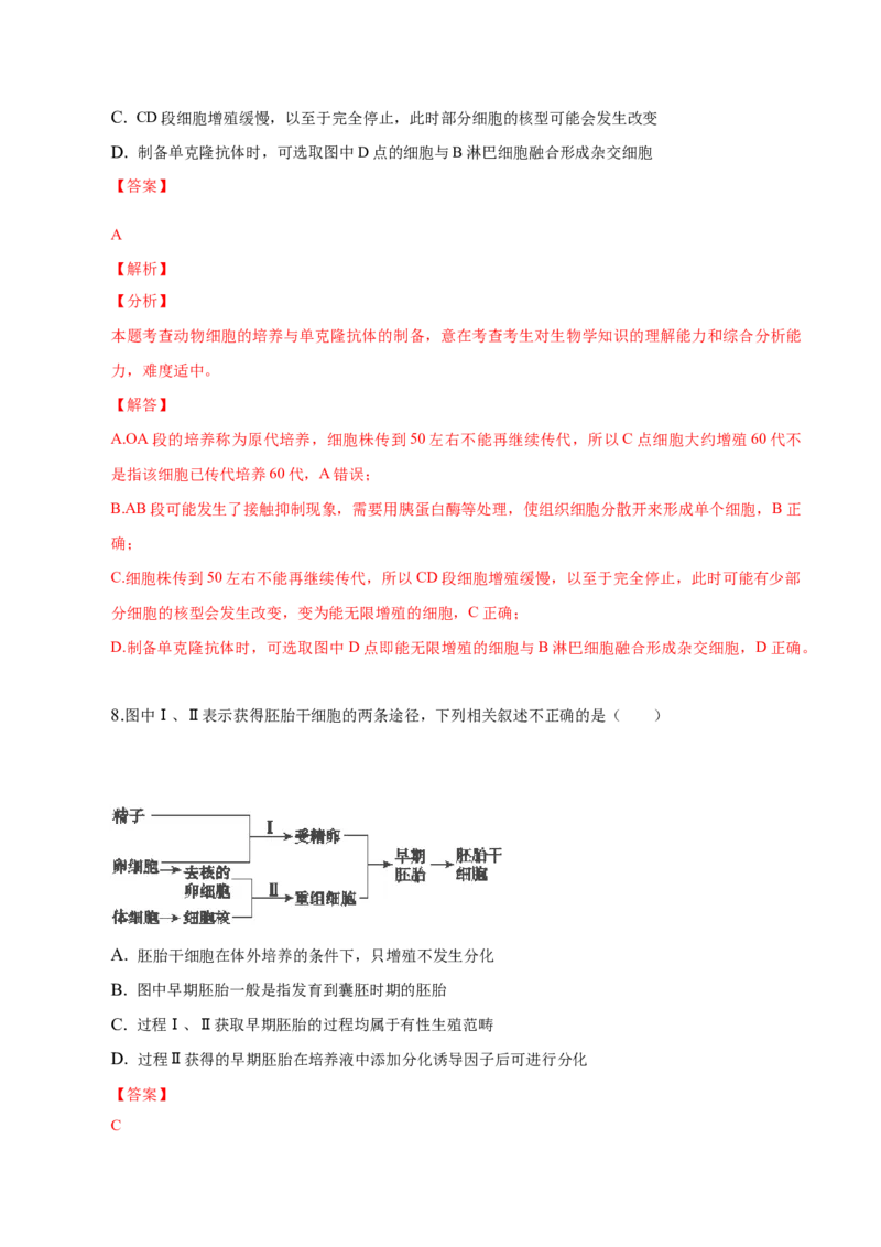 2.2动物细胞工程-高二生物课后培优分级练（人教版2019选择性必修3）（解析版）_高中九科知识点归纳。_人教版高中Word电子版试卷练习试题知识点全科_高中生物试卷习题_生物选修_选修3