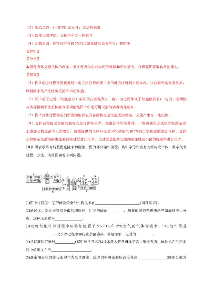 2.2动物细胞工程-高二生物课后培优分级练（人教版2019选择性必修3）（解析版）_高中九科知识点归纳。_人教版高中Word电子版试卷练习试题知识点全科_高中生物试卷习题_生物选修_选修3