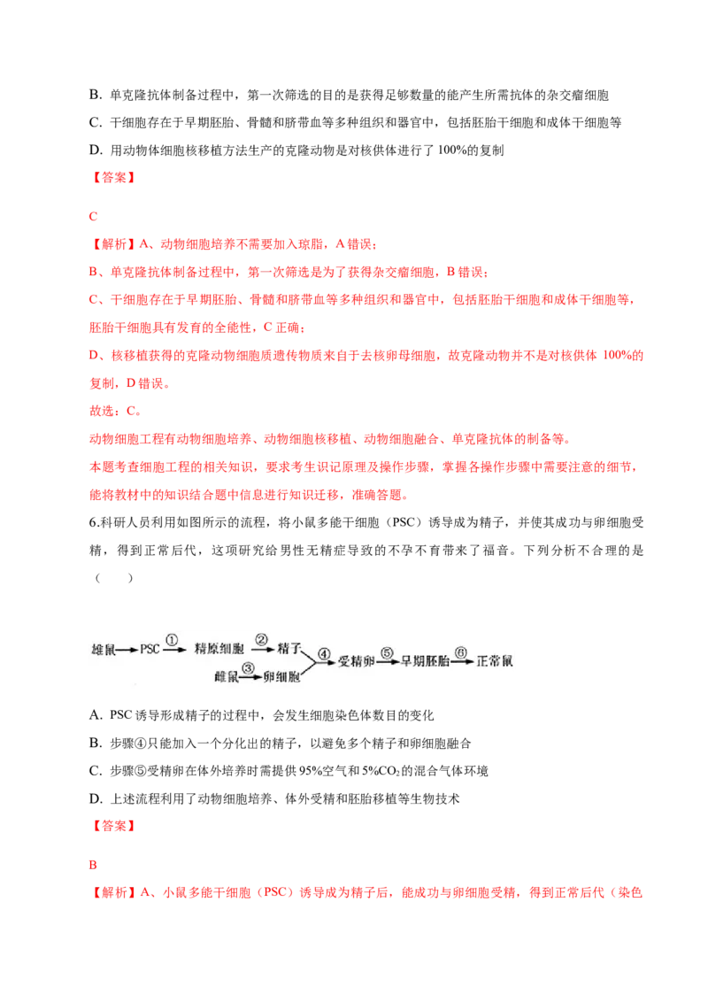 2.2动物细胞工程-高二生物课后培优分级练（人教版2019选择性必修3）（解析版）_高中九科知识点归纳。_人教版高中Word电子版试卷练习试题知识点全科_高中生物试卷习题_生物选修_选修3